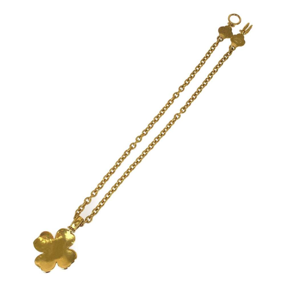 CHANEL Vintage Gripoix Coco Mark Stone Flower Gold Wine Red Plated Necklace P... - Picture 6 of 8
